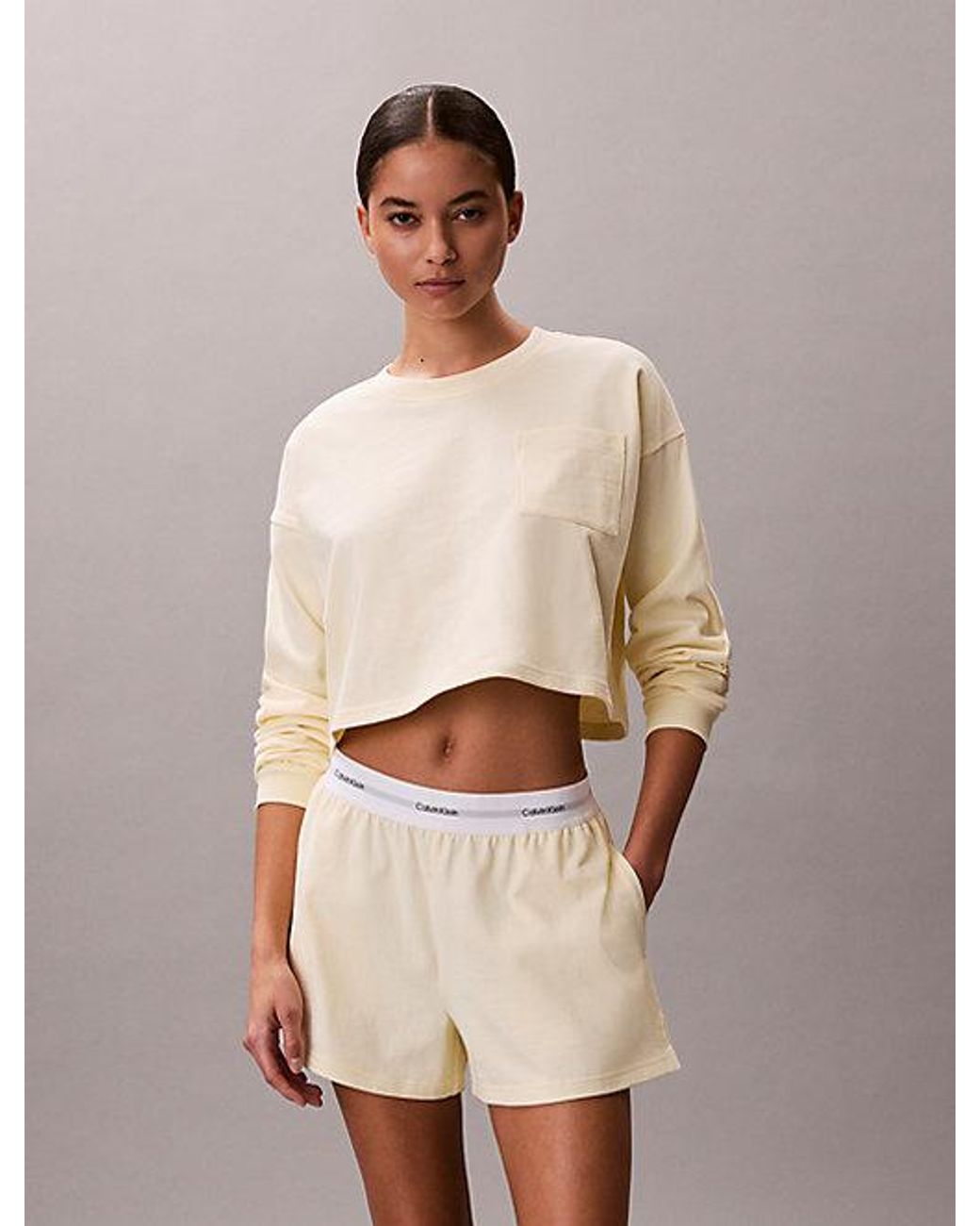 Calvin Klein Natural Cropped Pyjama Top Icon Cotton Jersey