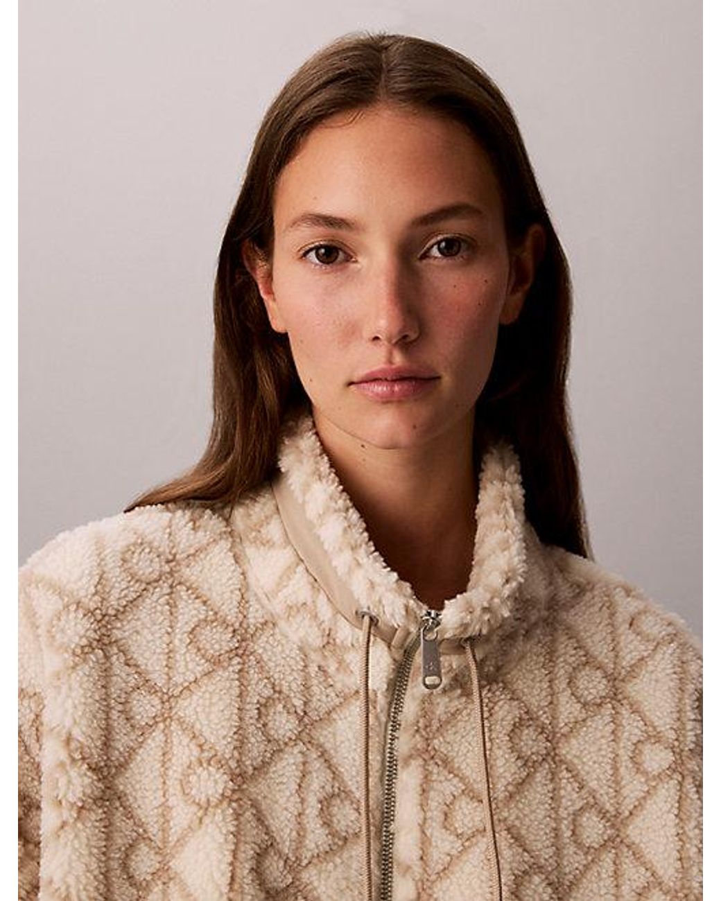 Calvin Klein Natural Jeans Sherpa Fleece Zip Up Jacket