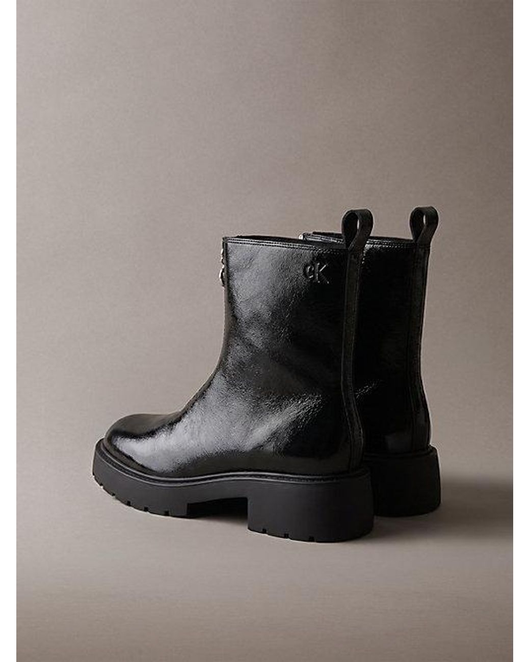 Calvin Klein Black Ck Bold Shine Leather Zip Ankle Boots