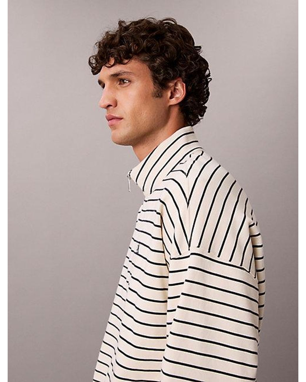 Calvin Klein White Relaxed Stripe Quarter Zip Sweatshirt for men