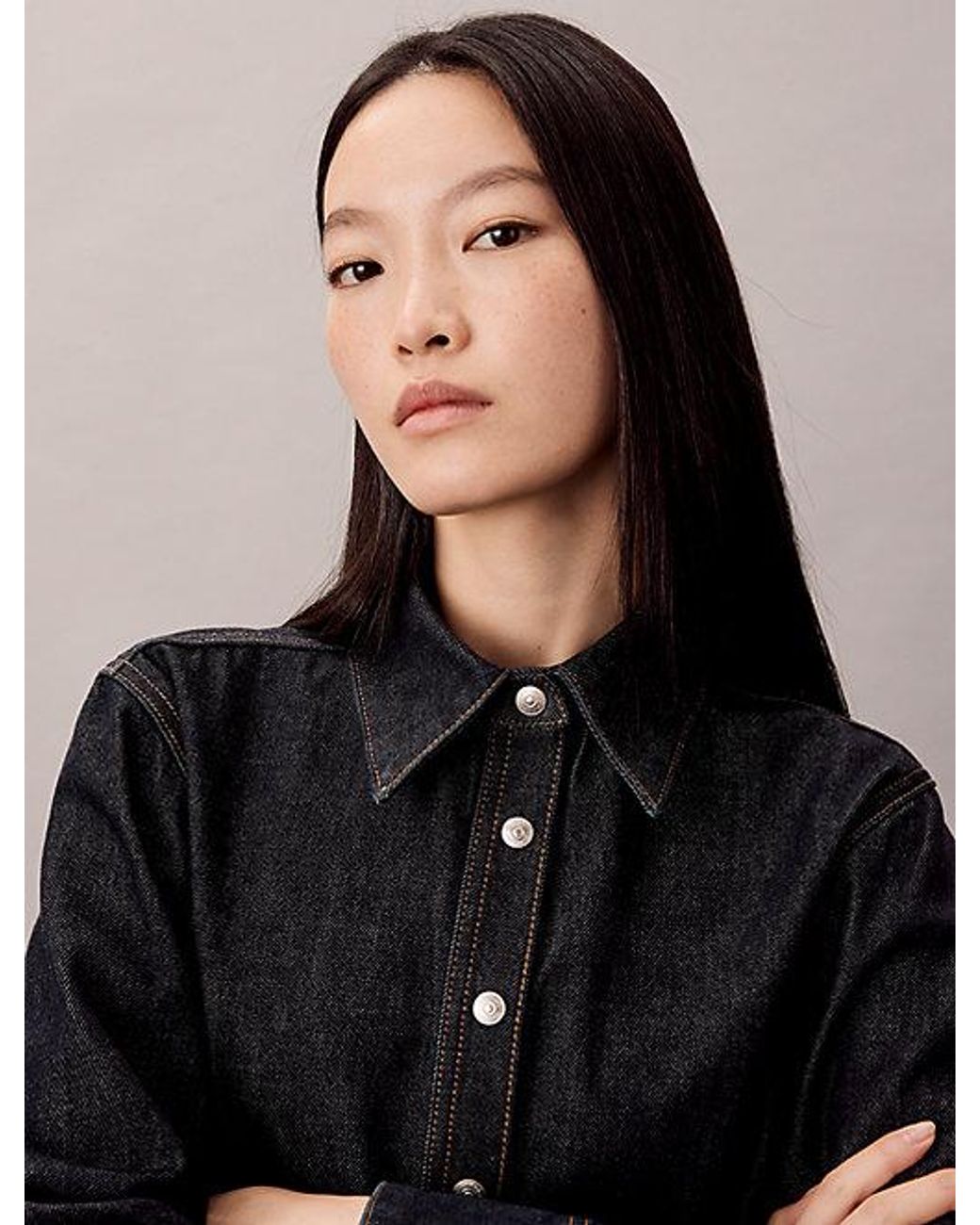 Calvin Klein Black Jeans Denim Seamed Button Up Shirt