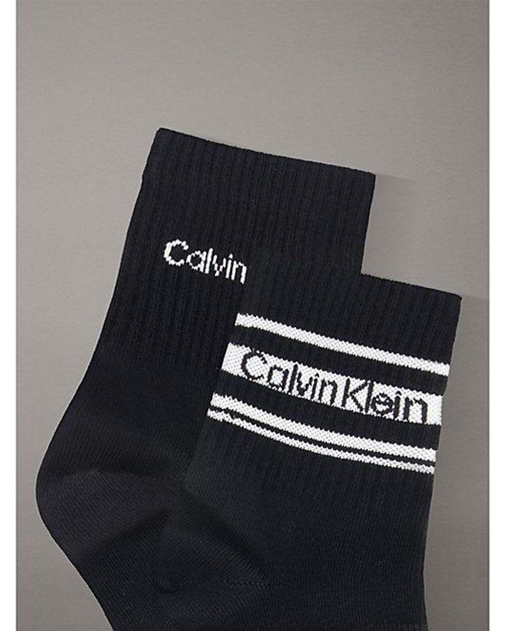 Calvin Klein Gray Jeans 2 Pack Logo Stripe Ankle Socks