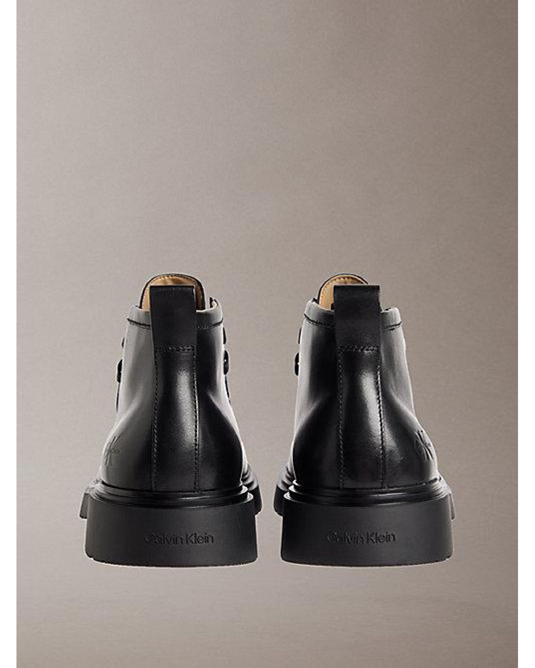 Calvin Klein Black Jeans Smooth Leather Lug Sole Desert Boots for men