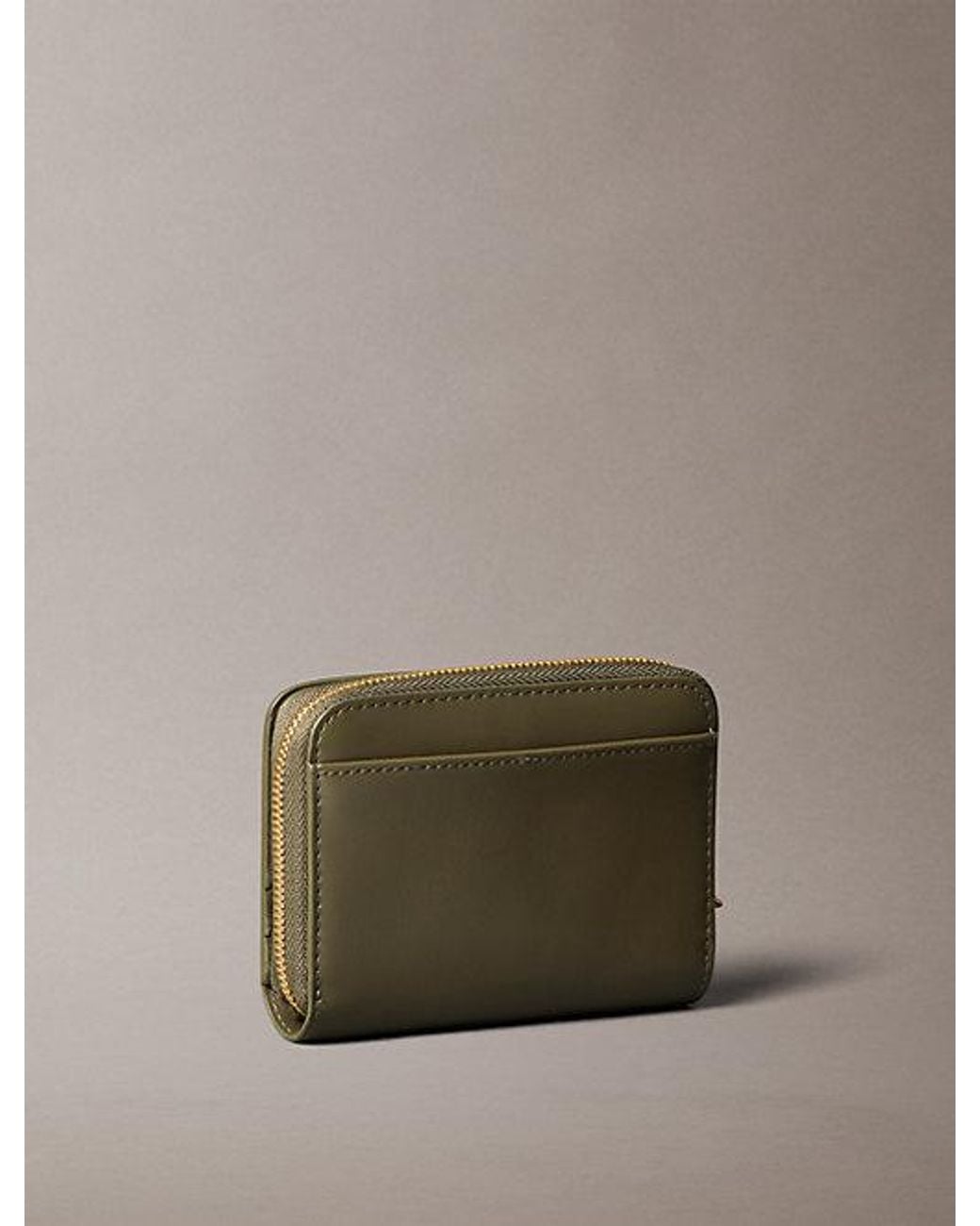 Calvin Klein Green Leather Rfid Monogram Charm Wallet