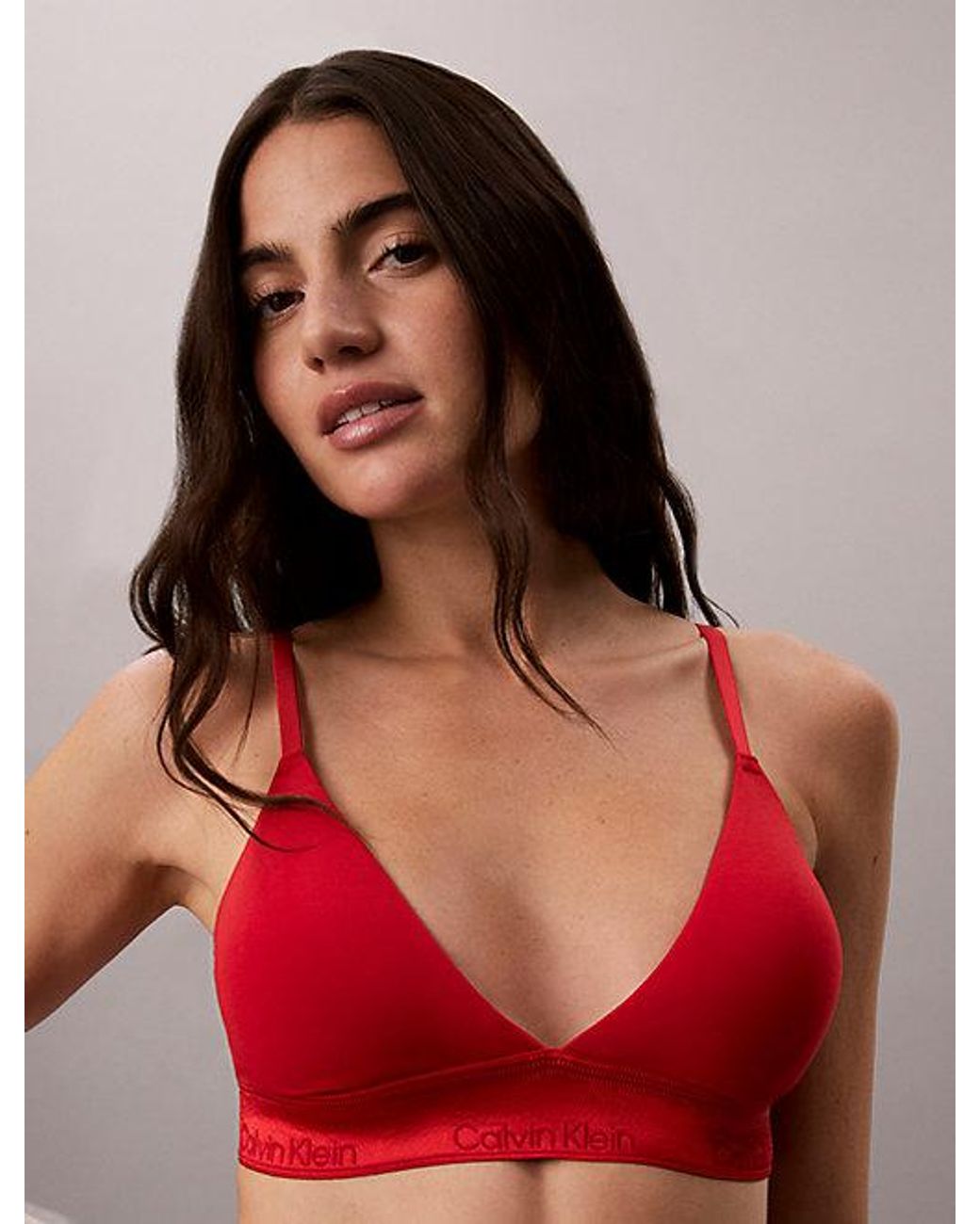 Calvin Klein Red Metallic Lightly Lined Triangle Bralette Icon Cotton Modal Metallic