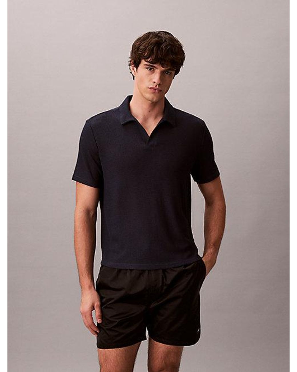 Calvin Klein Black Soft Knit Beach Polo Shirt for men