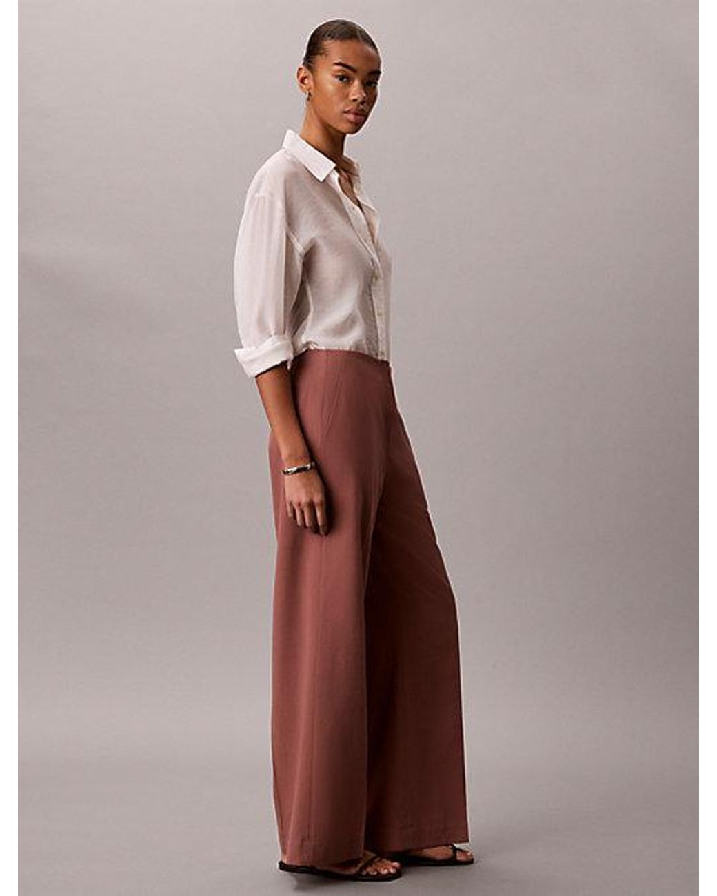 Calvin Klein Brown Lyocell Linen Blend Dress Trousers
