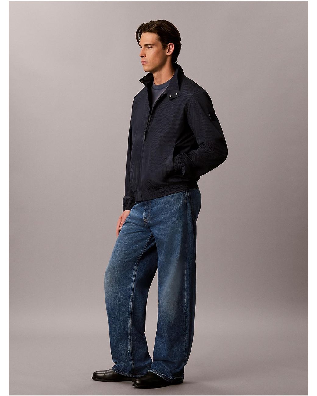 Calvin Klein Black Nylon Grid Bomber Jacket for men