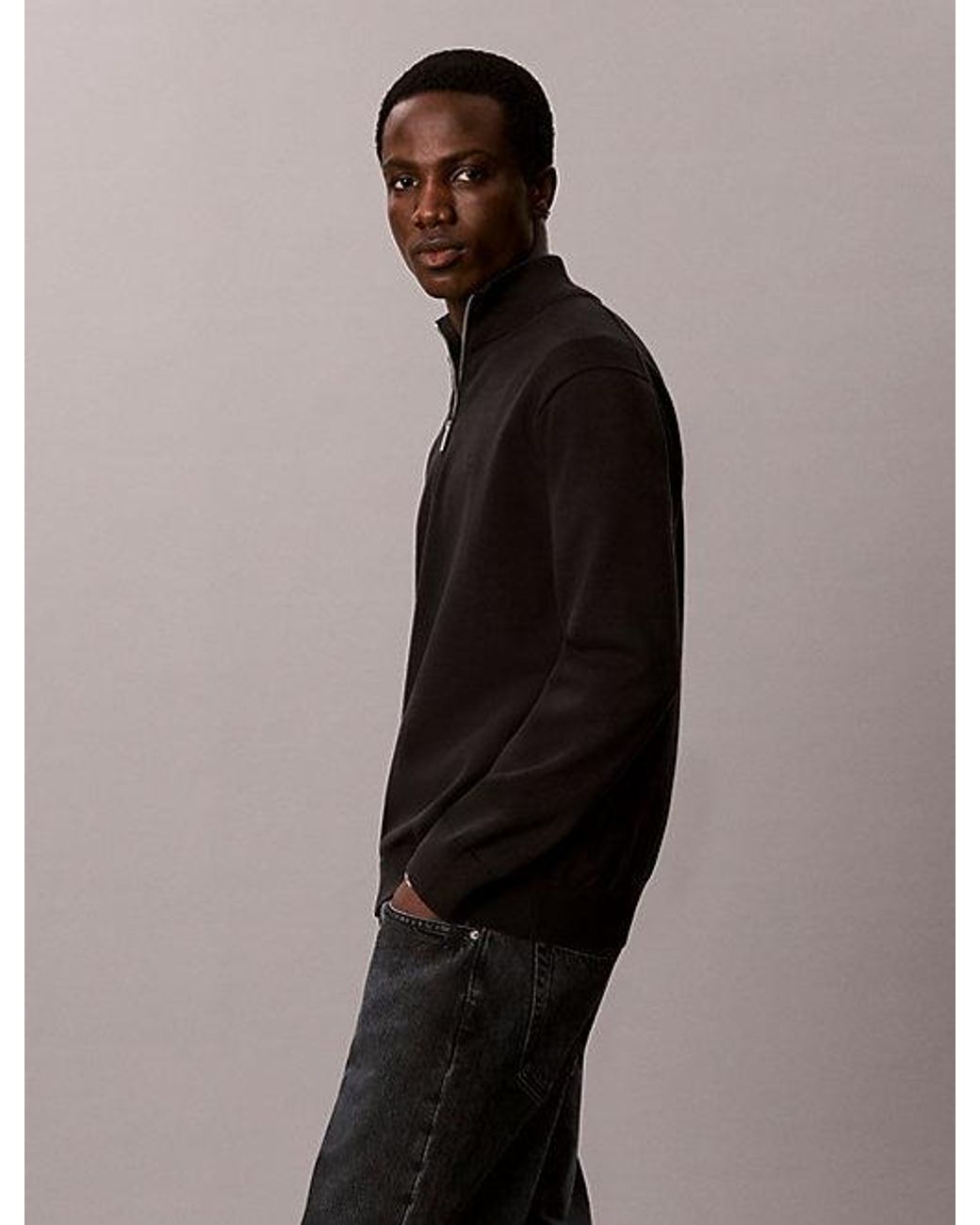 Calvin Klein Gray Premium Cotton Quarter Zip Jumper for men