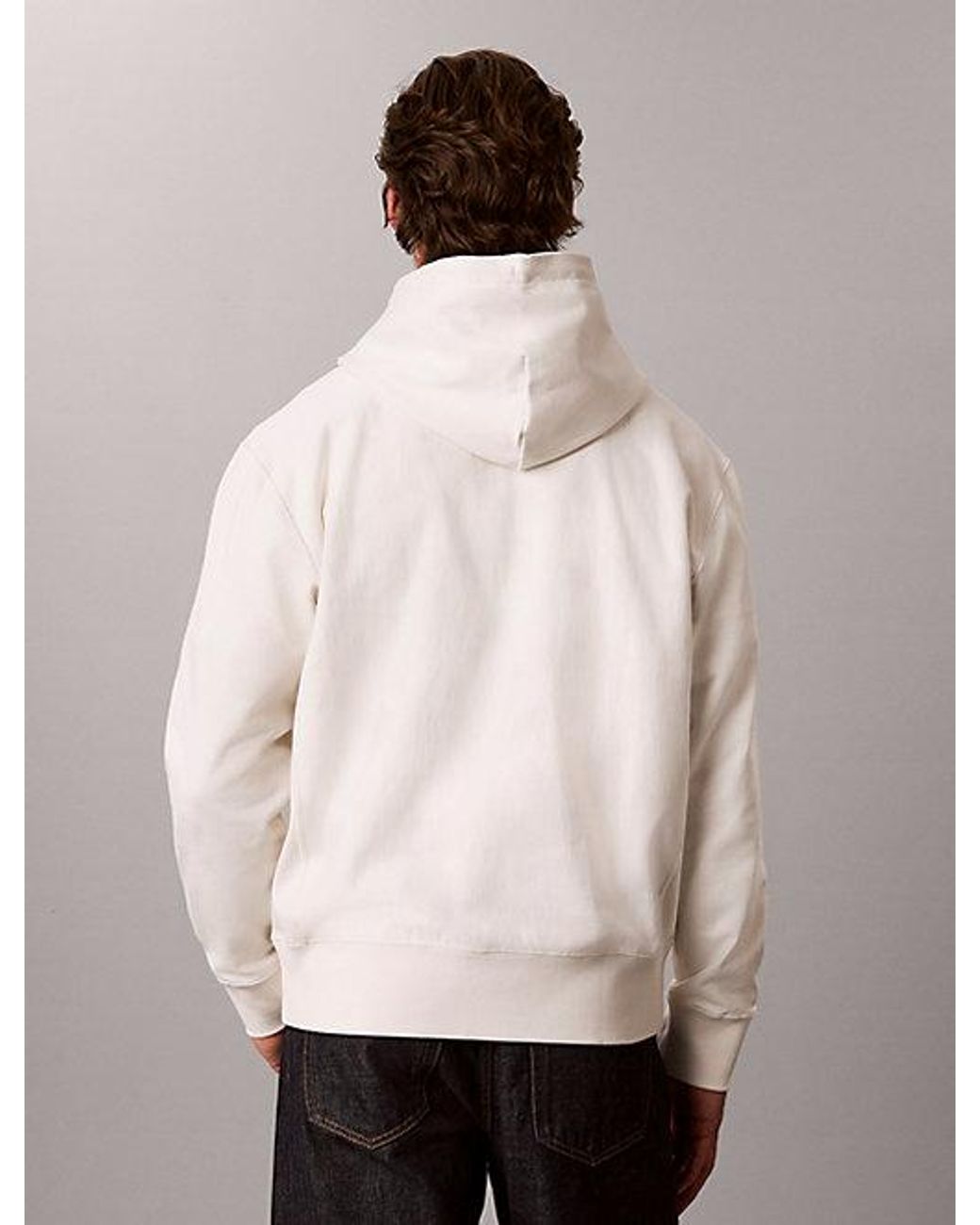 Calvin Klein White Jeans Premium Terry Denim Logo Hoodie for men