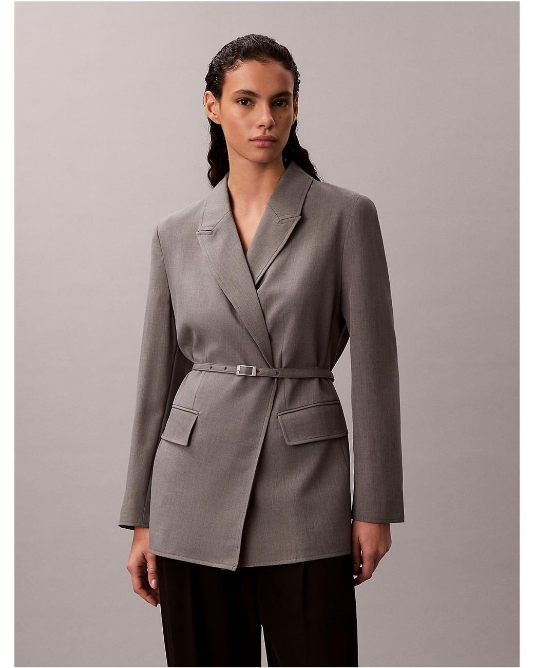 Calvin Klein Brown Stretch Belted Blazer
