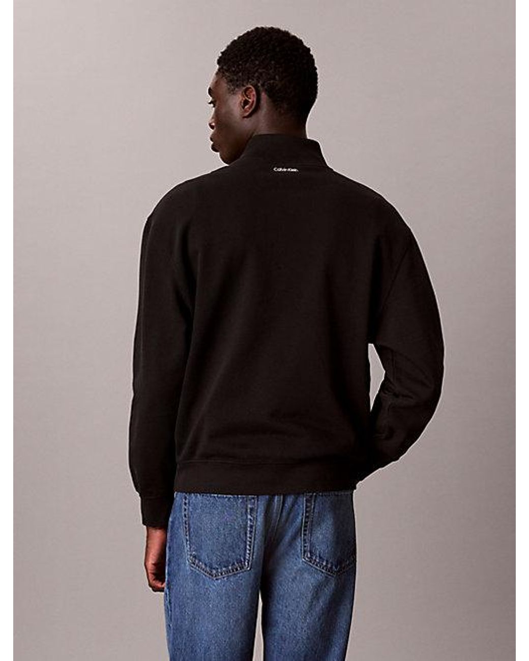Calvin Klein Blue Jeans Cotton Terry Quarter Zip Sweatshirt for men