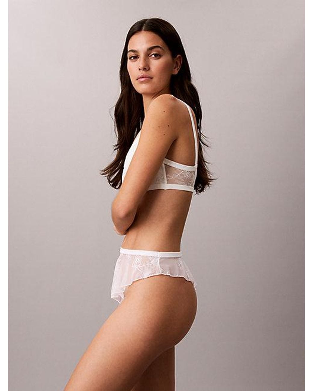 Calvin Klein White Tanga Eternal Floral Lace