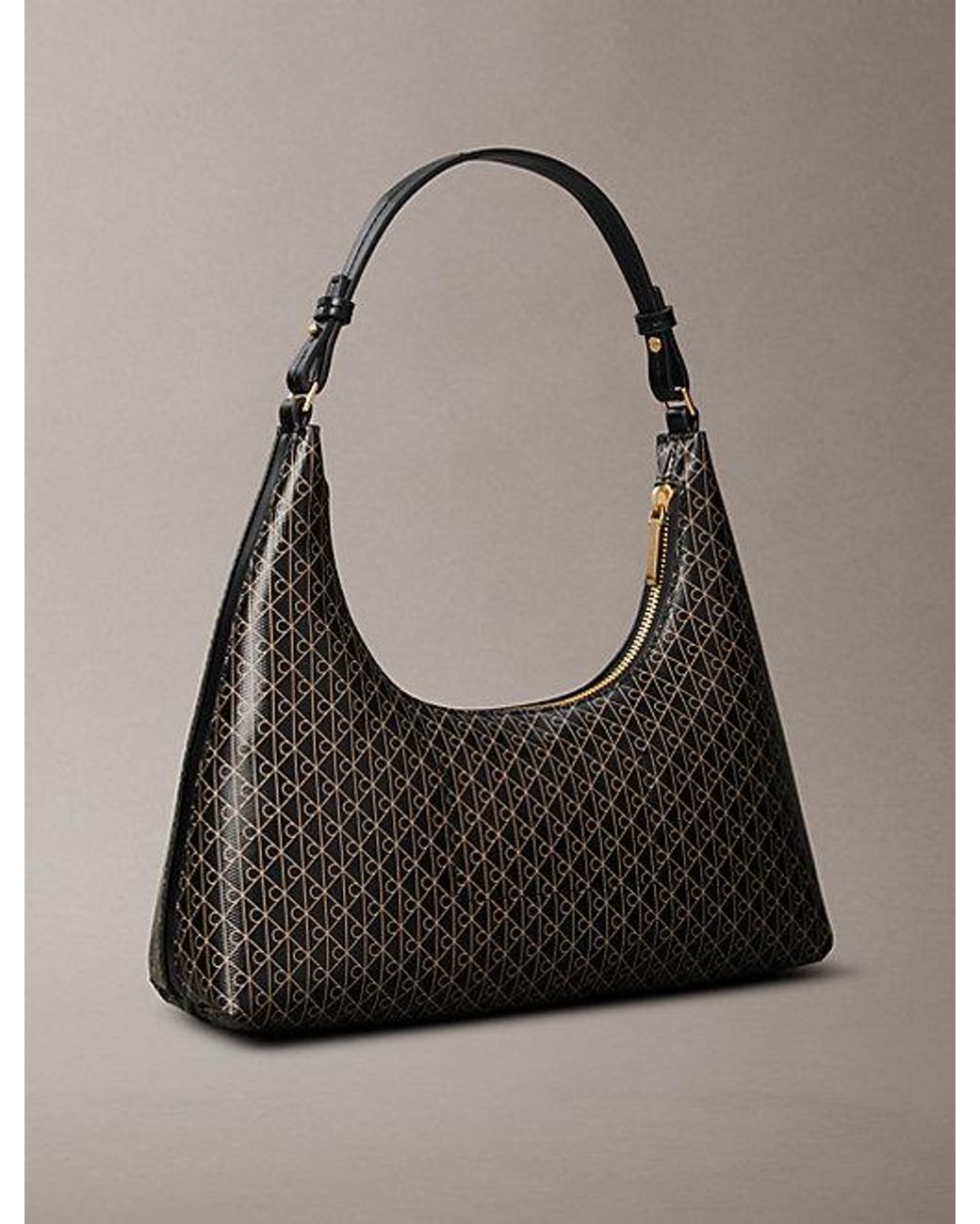 Calvin Klein Gray Allover Monogram Logo Shoulder Bag