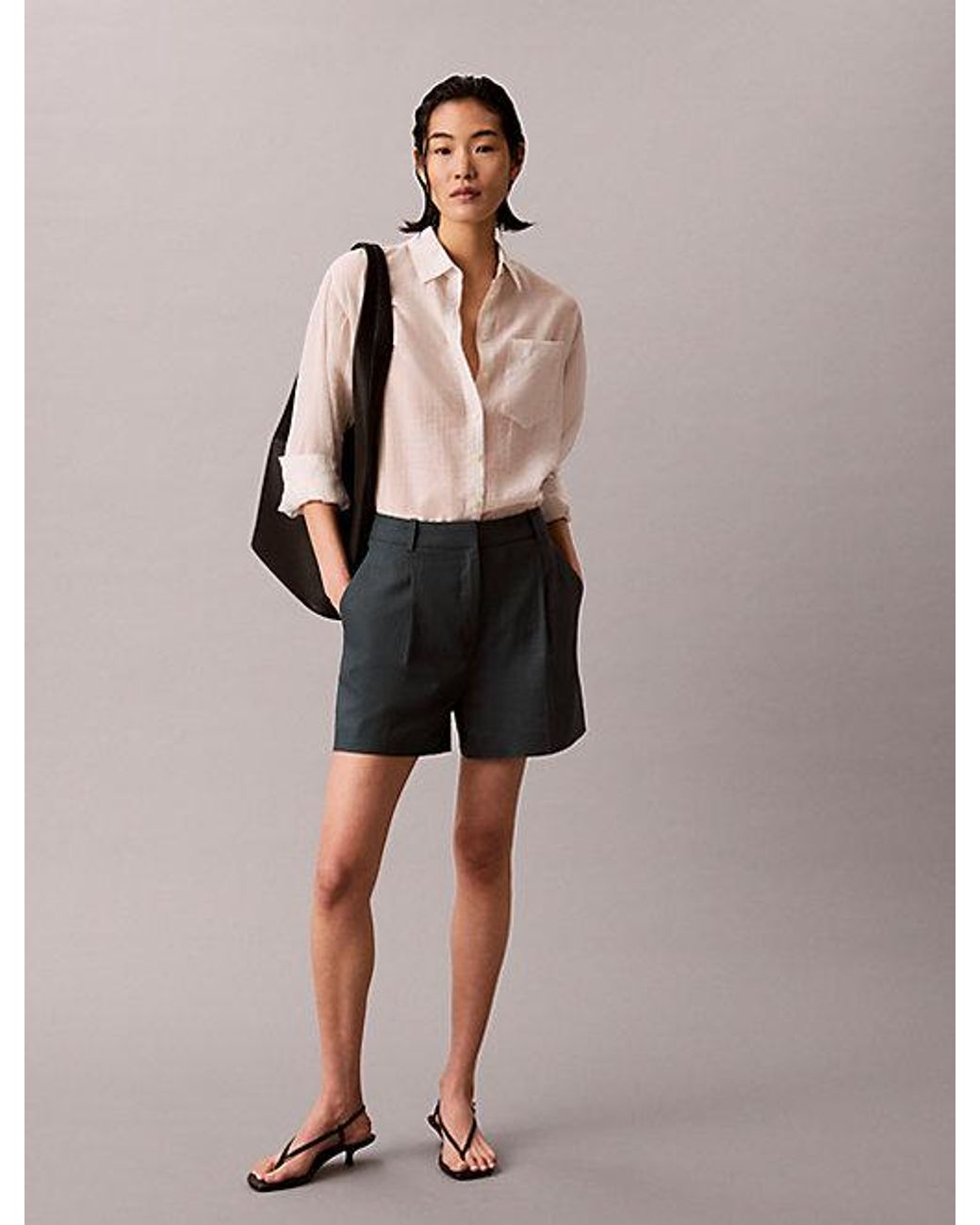 Calvin Klein Multicolor Jeans Linen Blend Tailored Shorts