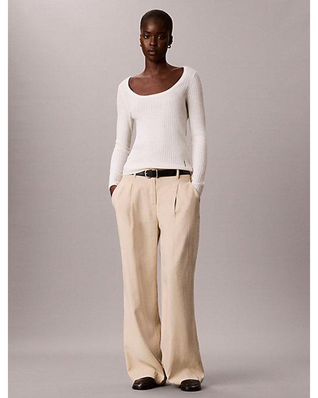 Calvin Klein Natural Slim Merino Wool Ribbed Jumper