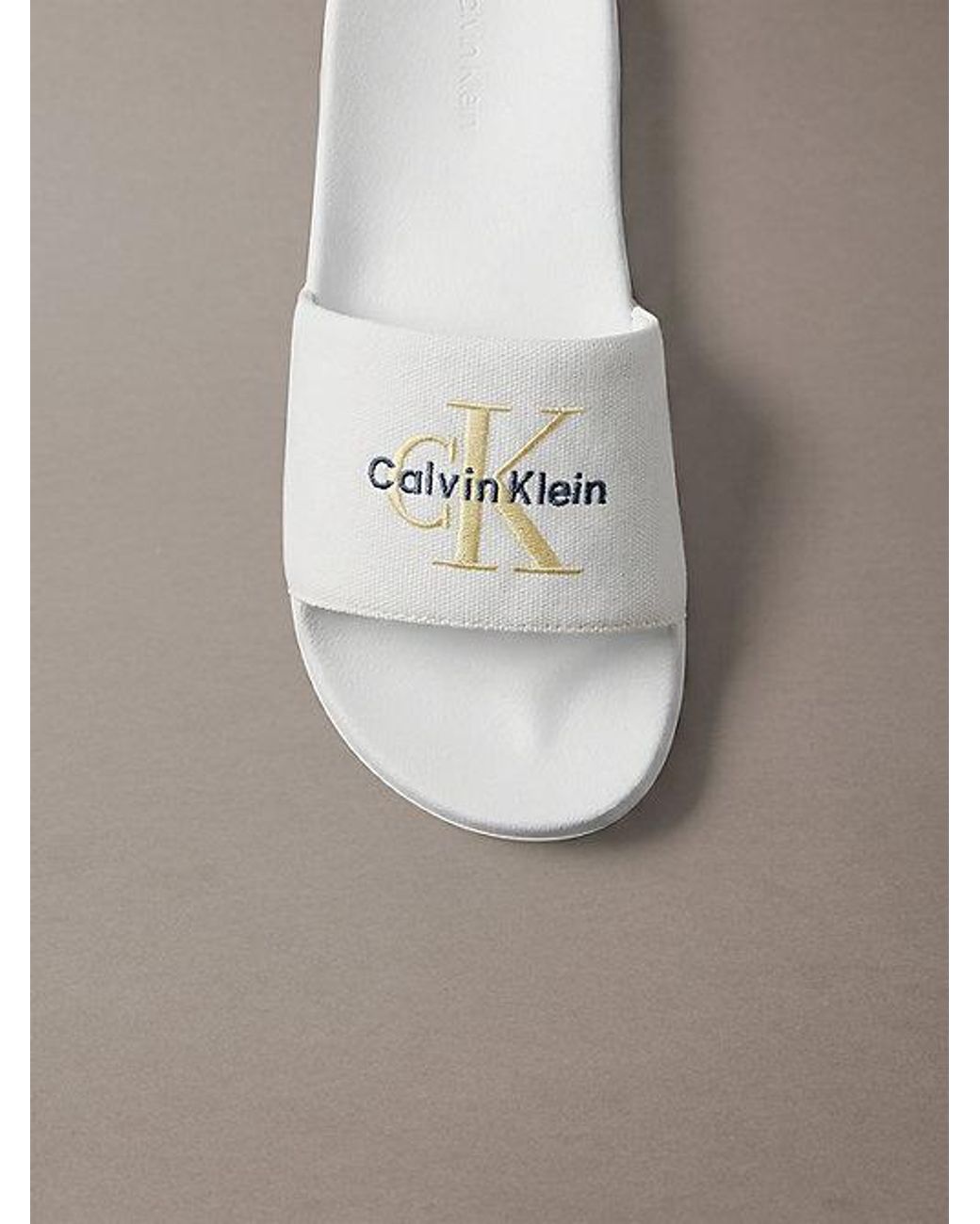 Calvin Klein Gray Canvas Contoured Logo Sliders