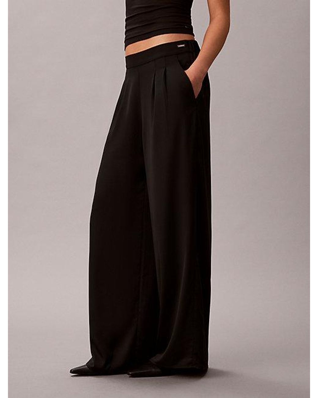 Calvin Klein Black Smooth Crepe Wide Leg Trousers