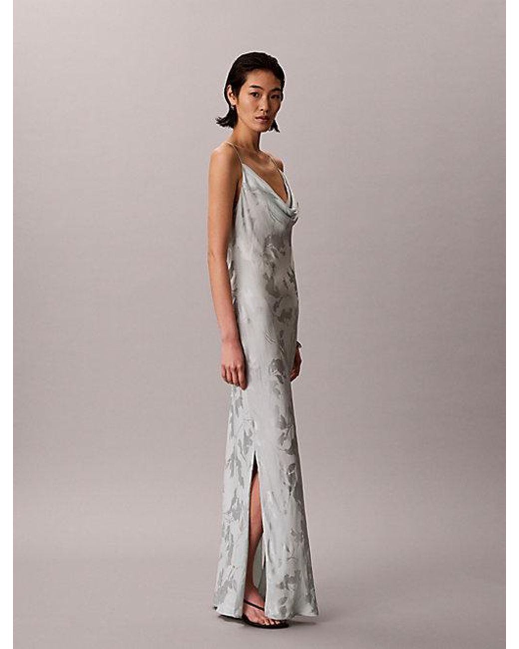 Calvin Klein Multicolor Satin Jacquard Maxi Slip Dress