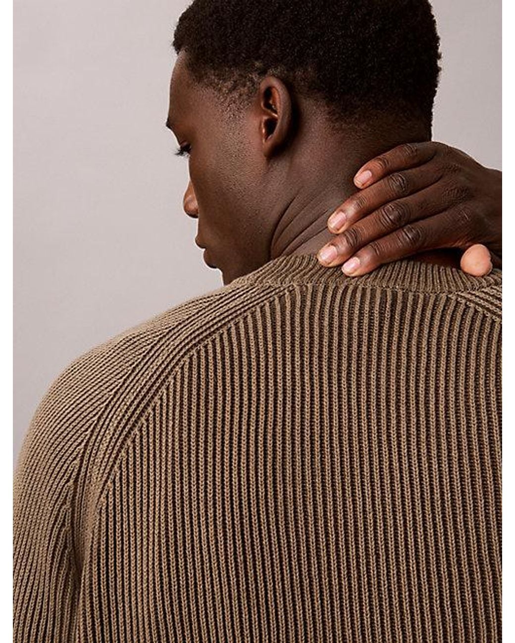 Calvin Klein Brown Jeans Two Tone Ribbed Cotton Jumper for men