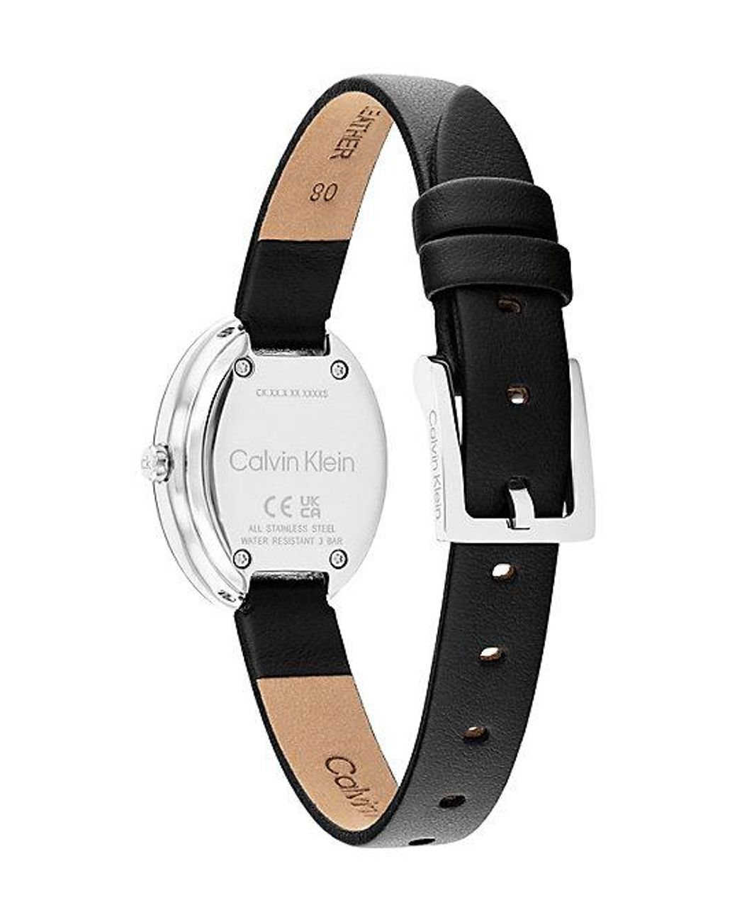 Calvin Klein White Oval Crystal Leather Strap Watch