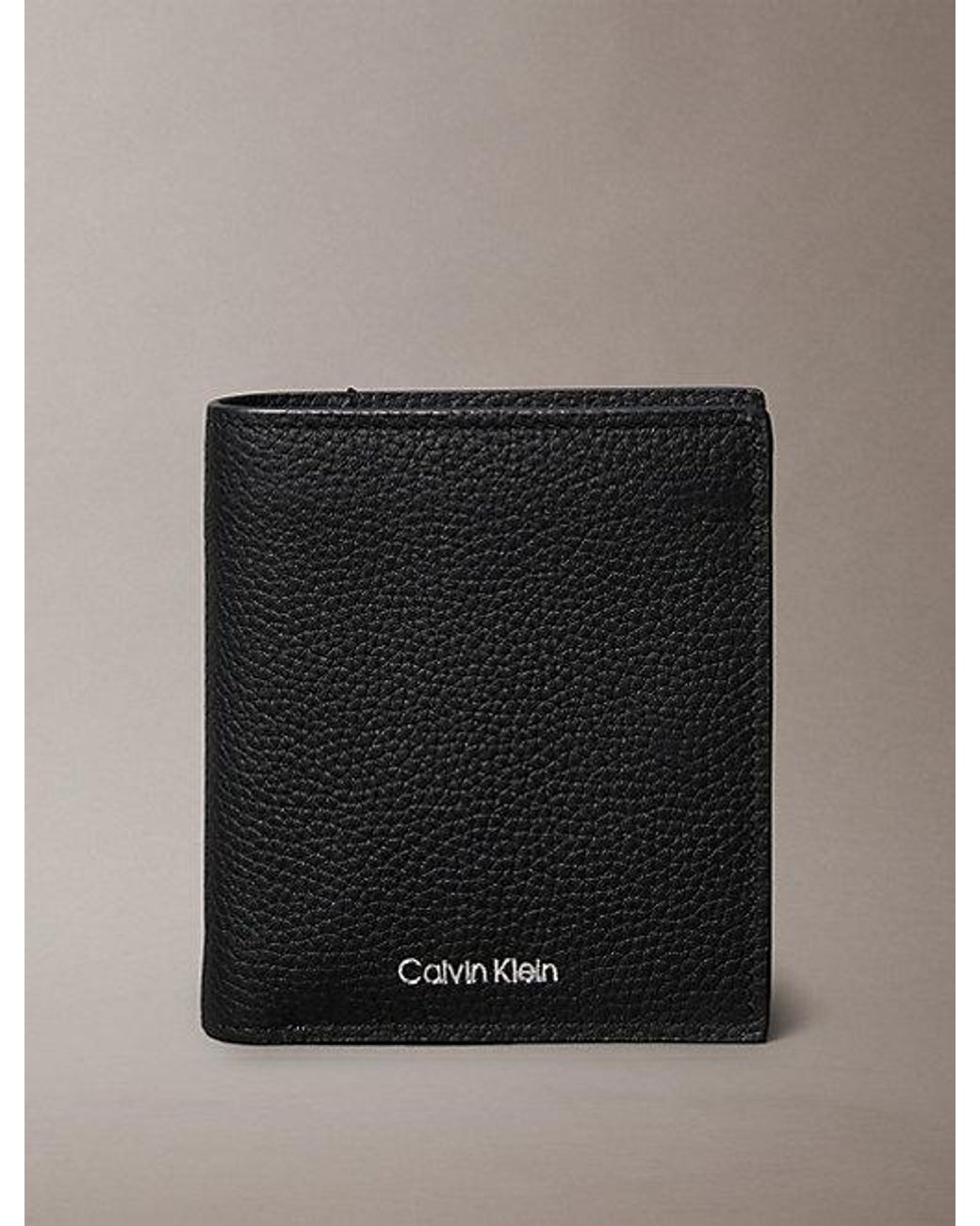 Calvin Klein Black Leather Rfid Foil Logo Trifold Wallet for men