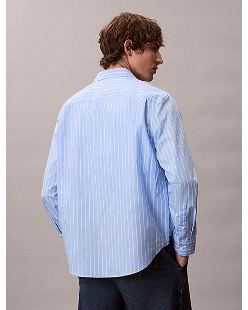 Calvin Klein Blue Cotton Poplin Striped Shirt for men