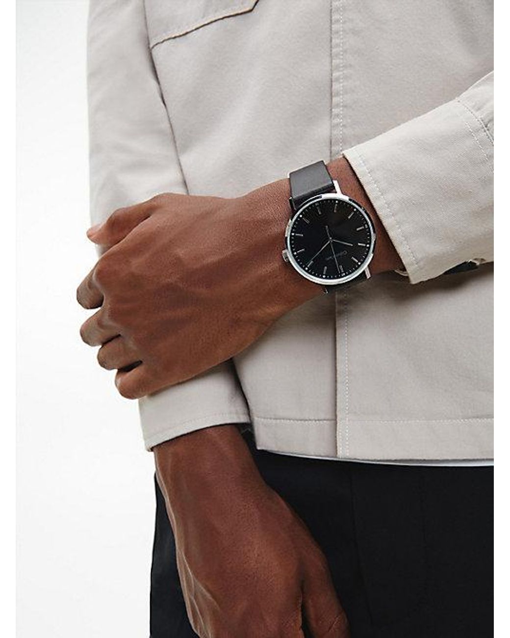Calvin Klein Black Modern Leather Strap Watch for men