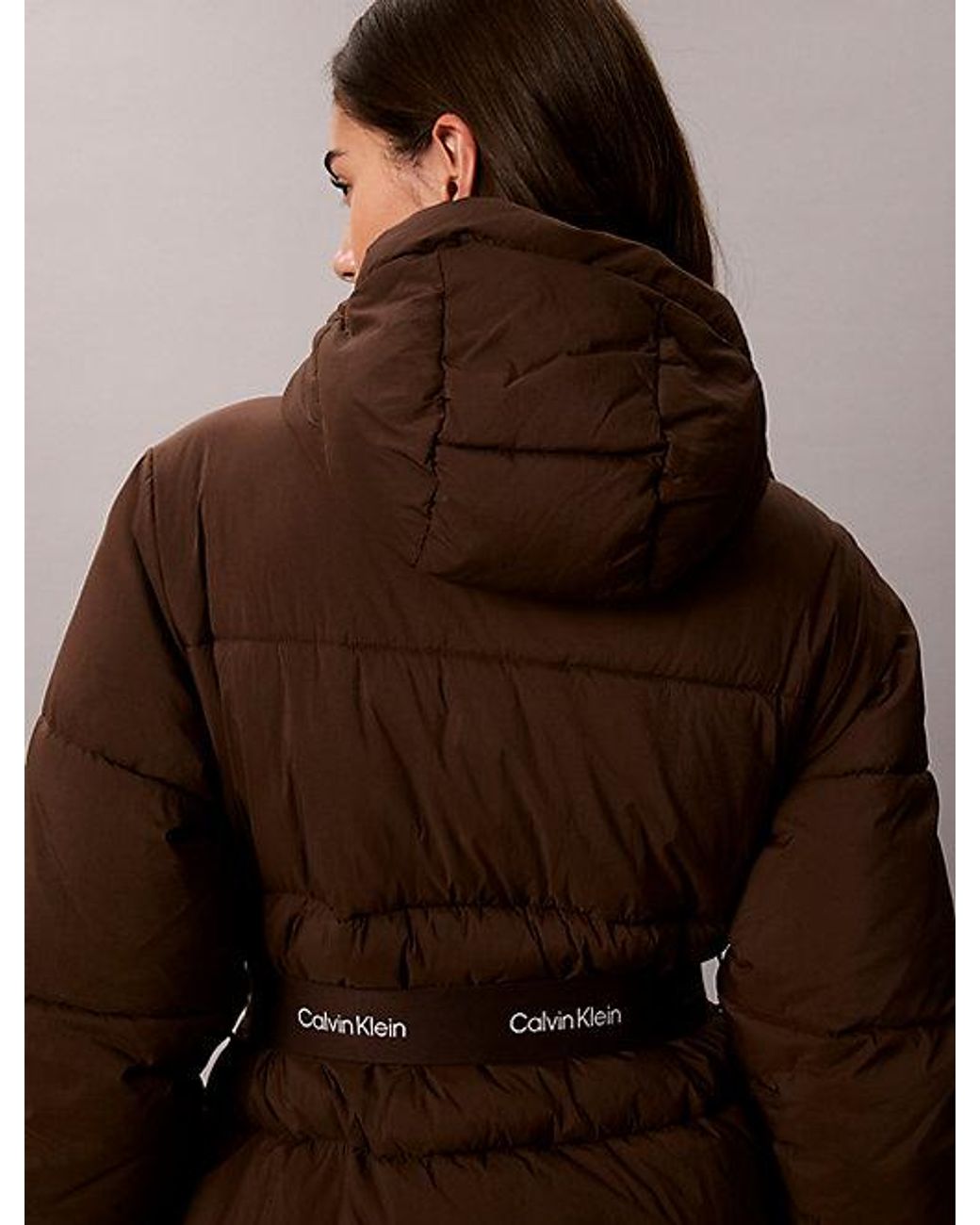 Calvin Klein Brown Jeans Logo Belt Hooded Puffer Jacket