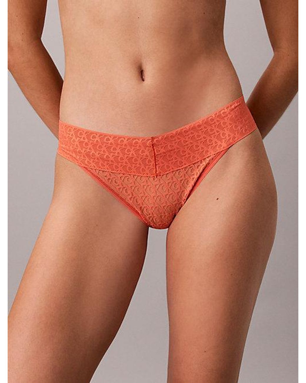 Calvin Klein Orange Low Rise Bikini Briefs Icon Logo Lace