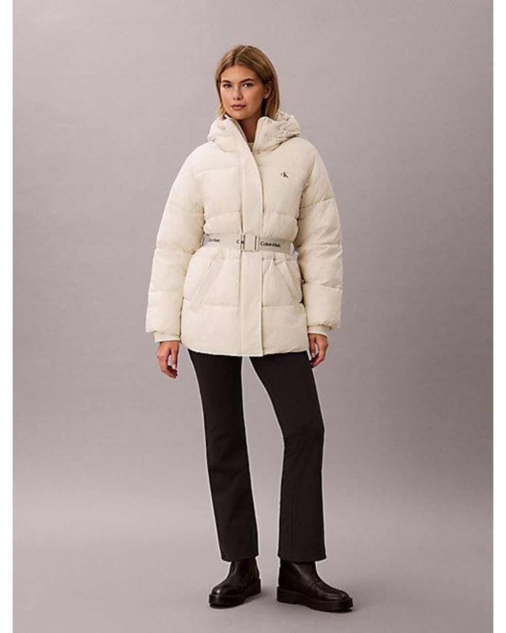 Calvin Klein Natural Jeans Logo Belt Hooded Puffer Jacket
