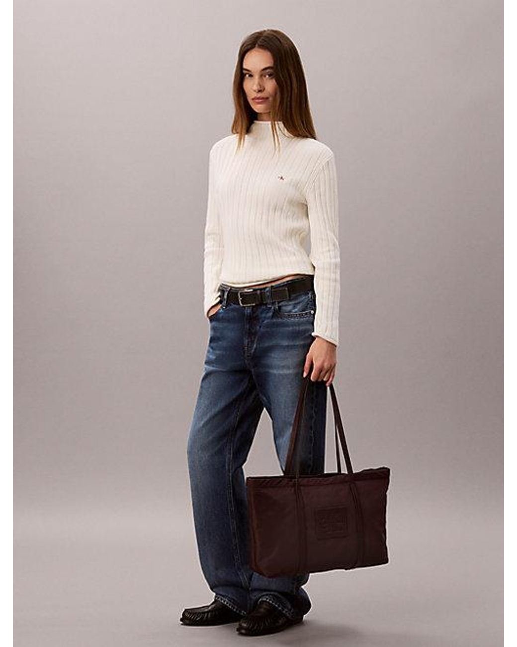 Calvin Klein Brown Embossed Monologo Tote Bag