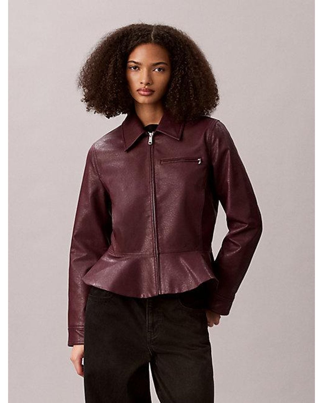 Calvin Klein Brown Jeans Faux Leather Moto Jacket