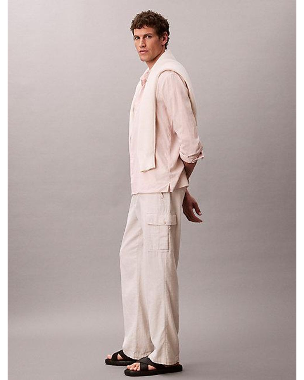 Calvin Klein Pink Solid Linen Blend Classic Shirt for men