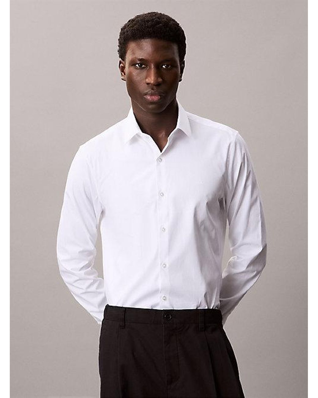 Calvin Klein White Slim Stretch Poplin Shirt for men
