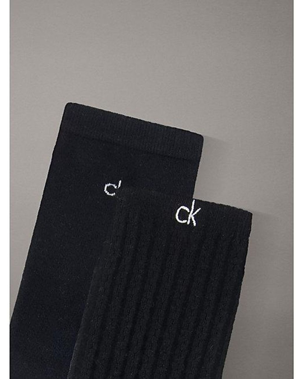 Calvin Klein Black 2 Pack Logo Texture Crew Socks