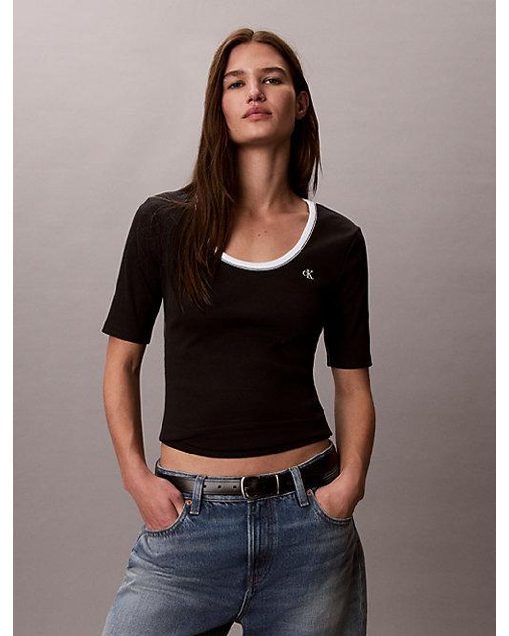 Calvin Klein Blue Jeans Slim Ribbed Open Back T-Shirt