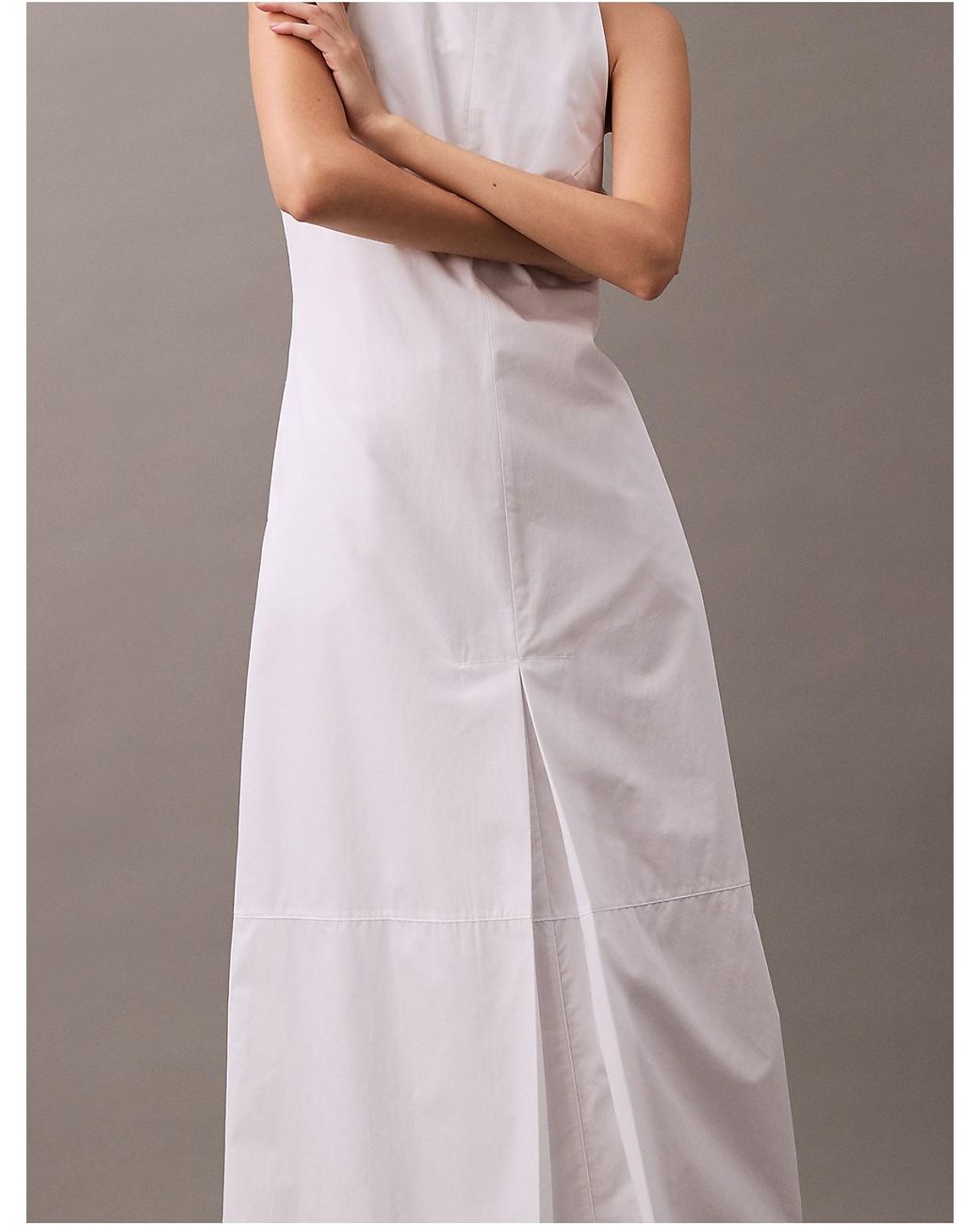 Calvin Klein Cotton Poplin Sleeveless Midi Dress in White | Lyst