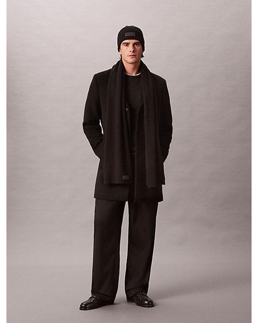 Calvin Klein Black Cotton Scarf And Beanie Gift Set for men