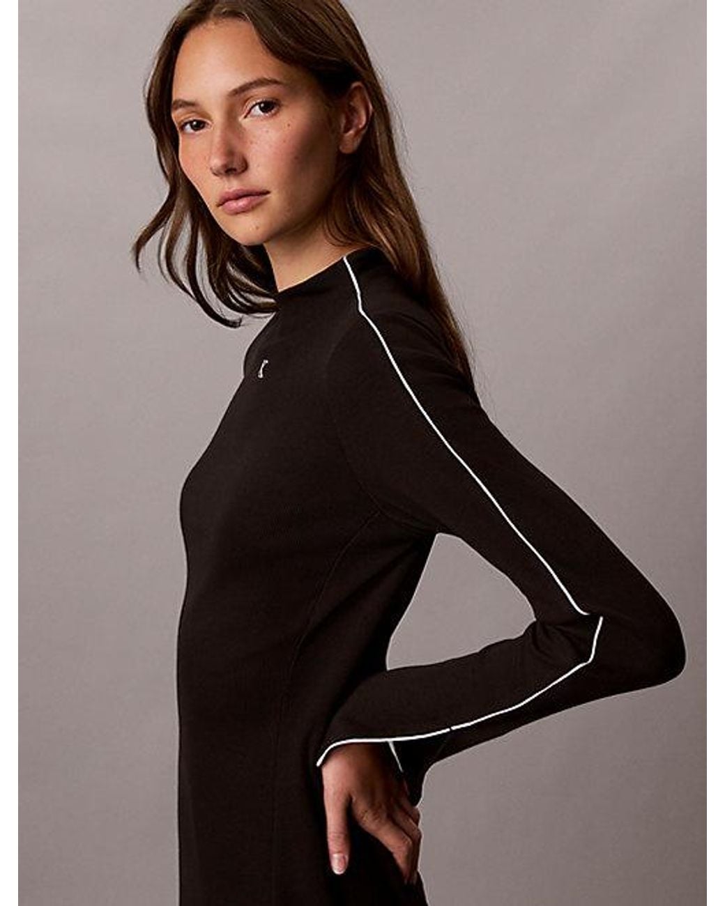Calvin Klein Brown Jeans Slim Ribbed Cotton Midi Dress