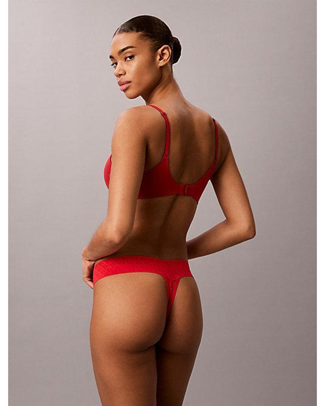 Calvin Klein Red Thong Icon Logo Lace