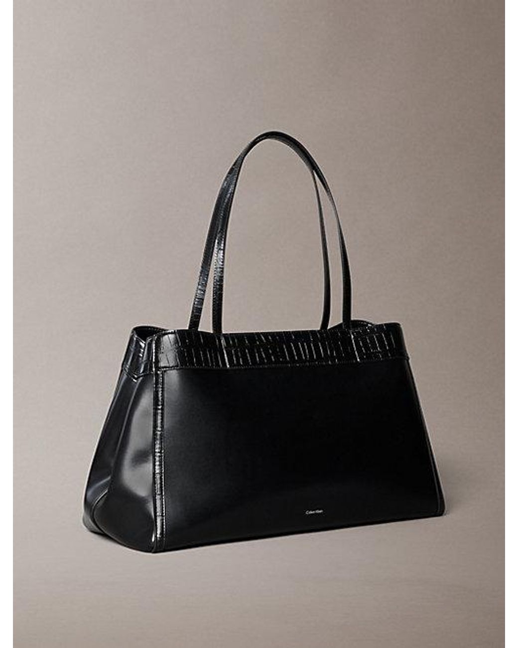 Calvin Klein Black Monogram Crocodile Large Tote Bag