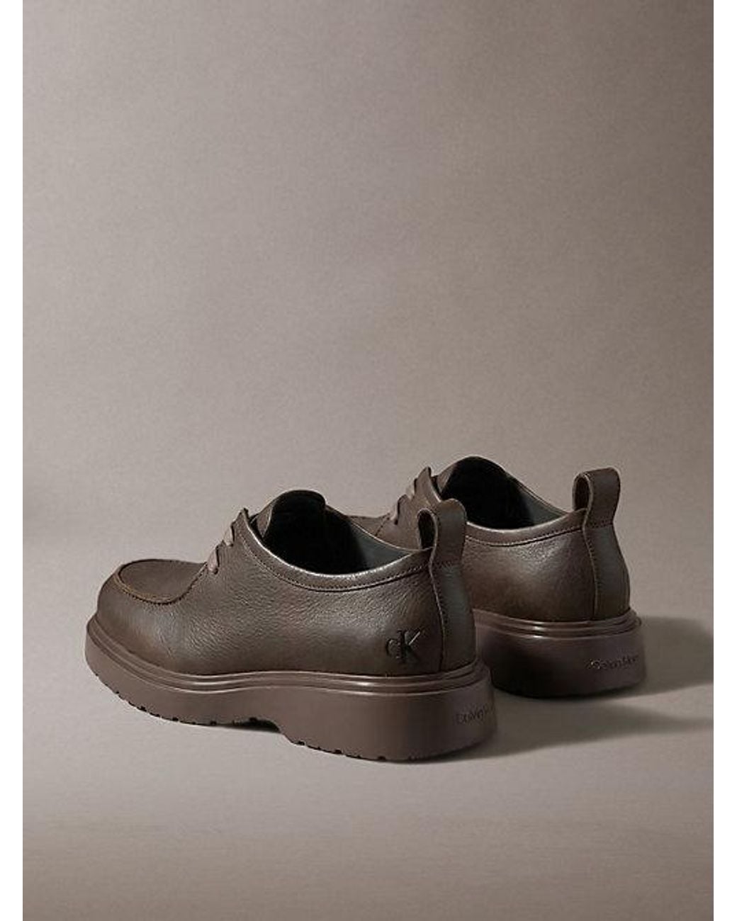 Calvin Klein Brown Leather Apron Toe Lug Lace Up Shoes for men