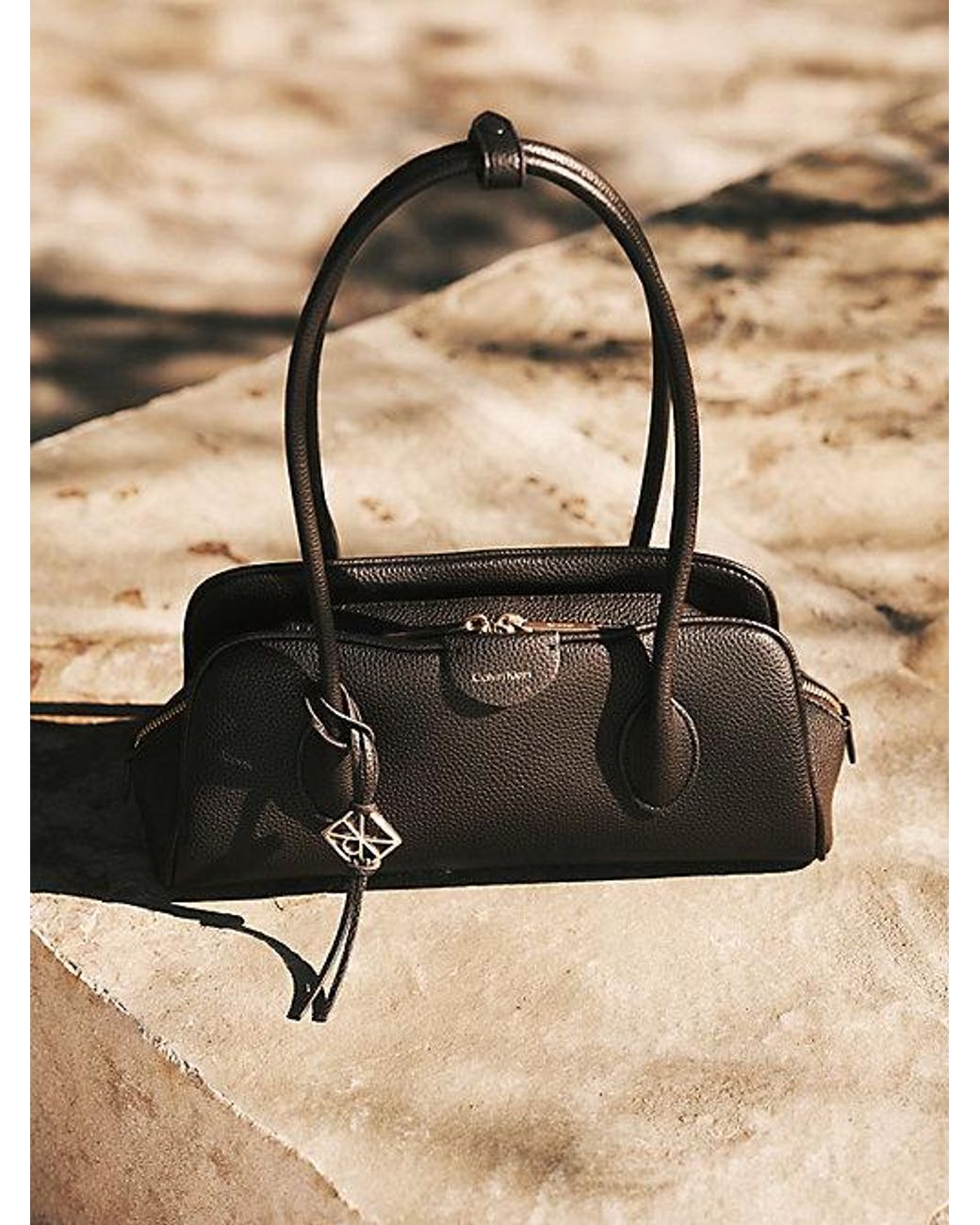 Calvin Klein Gray Emblem Logo Pebble Shoulder Bag
