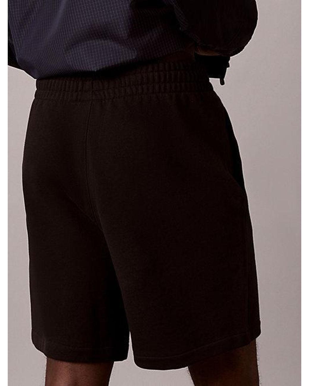 Calvin Klein Black Embroidered Cotton Terry Shorts for men