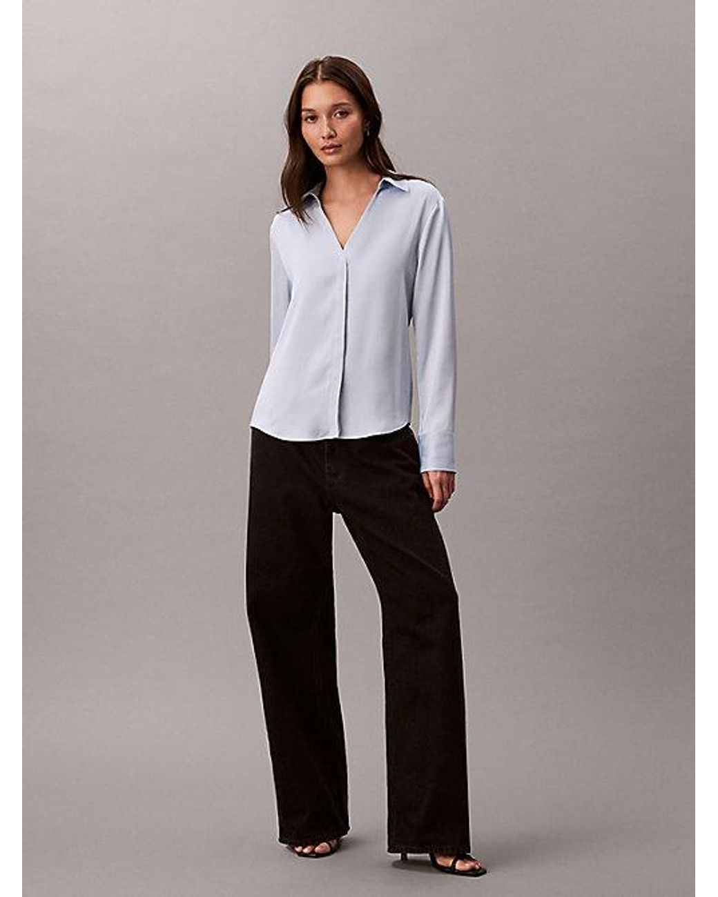 Calvin Klein Gray Hammered Satin Fitted Shirt