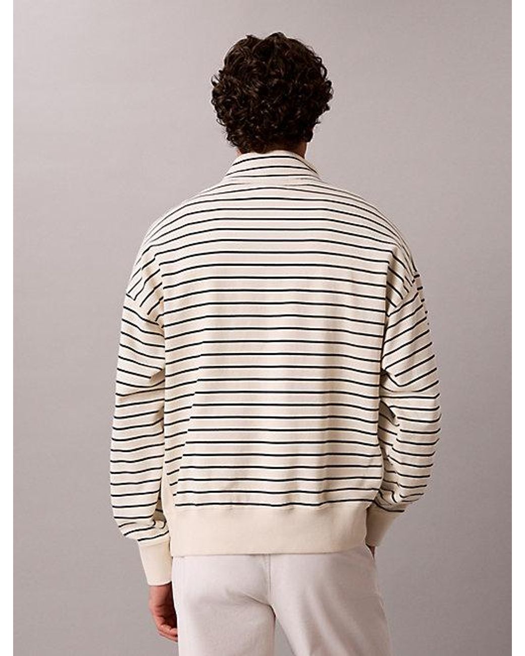 Calvin Klein White Relaxed Stripe Quarter Zip Sweatshirt for men