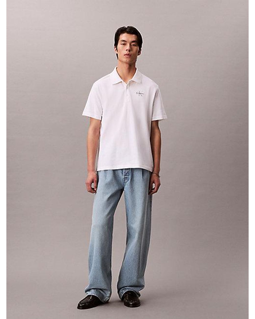 Calvin Klein White Jeans Cotton Piqué Monogram Polo Shirt for men