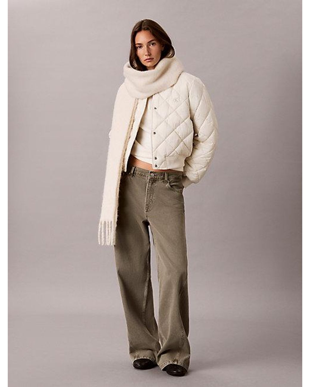 Calvin Klein Natural Jeans Satin Quilted Bomber Jacket