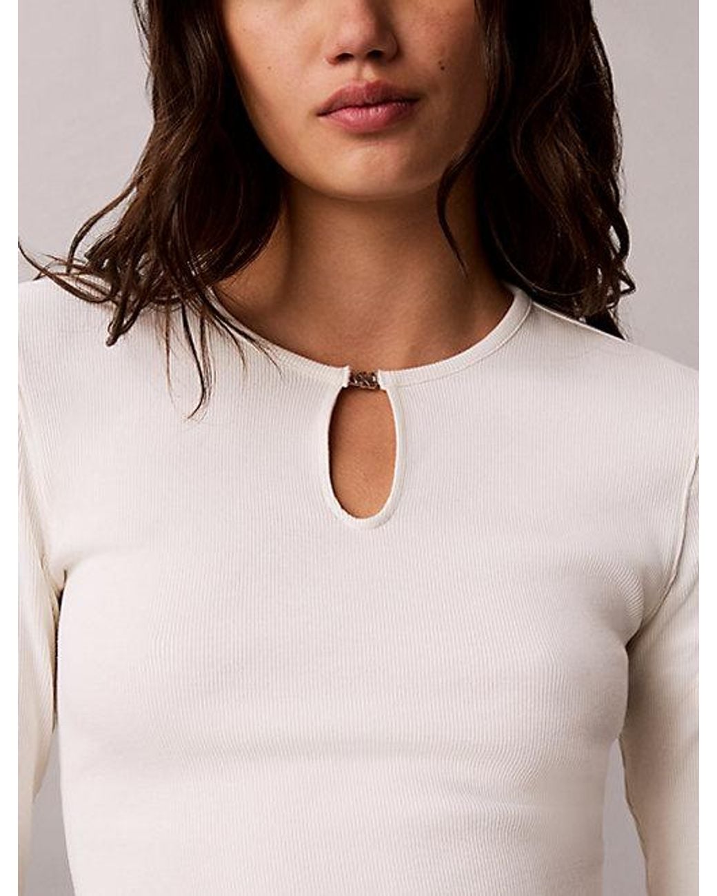 Calvin Klein White Jeans Rib Keyhole Neck Top